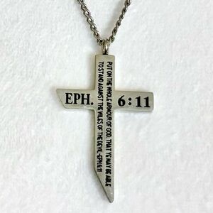 Stainless Steel Cross Necklace for Men, Armor of God (Ephesians 6:11), 22” Chain